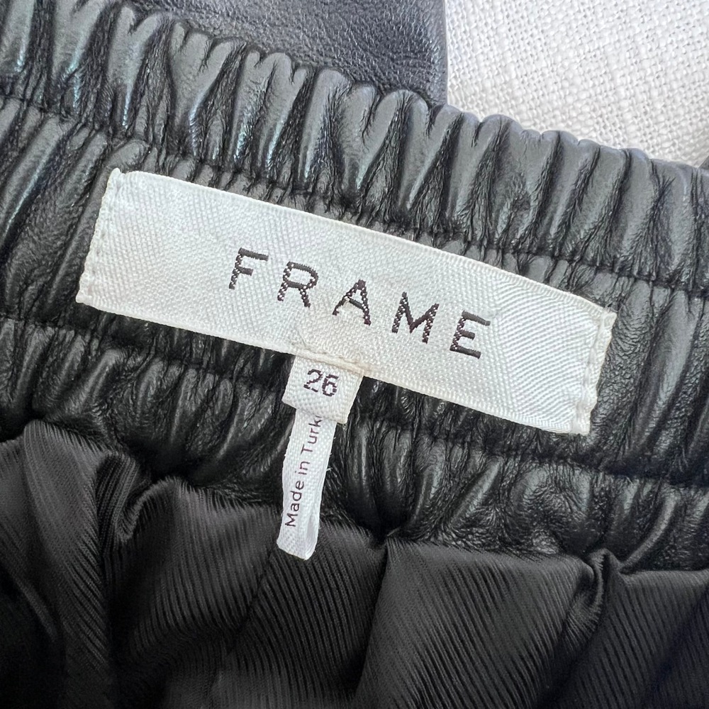 FRAME Leather Pants Drawstring Waist Straight Leg Casual Black Size 26 - Picture 4 of 8